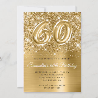 Glittery Gold Glam Nummer 60. Geburtstag Einladung