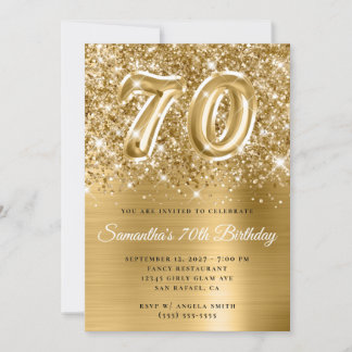 Glittery Gold Glam Nummer 70. Geburtstag Einladung