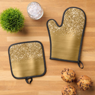 Glittery Gold Glam Ofenhandschuh & Topflappen-Set