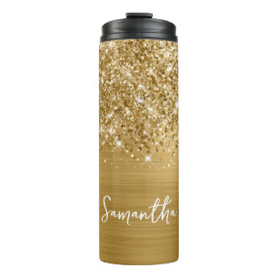 Glittery Gold Glam Personalisierter Name Thermosbecher