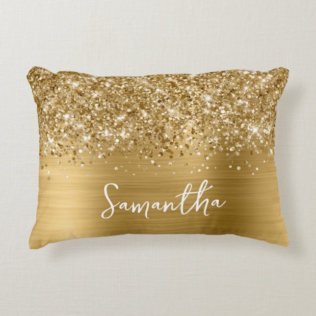 Glittery Gold Glam Script Name Dekokissen (Vorderseite)