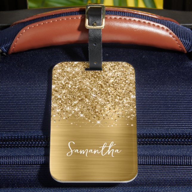 Glittery Gold Glam Script Name Gepäckanhänger (Vorderseite Insitu 2)