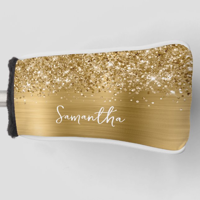 Glittery Gold Glam Script Name Golf Headcover (Vorderseite)