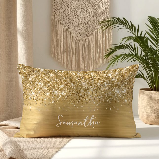 Glittery Gold Glam Script Name Lendenkissen (Glittery Gold Glam Script Name Lumbar Pillow)