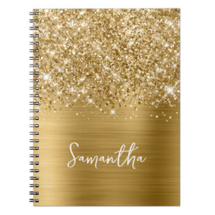Glittery Gold Glam Script Name Notizblock