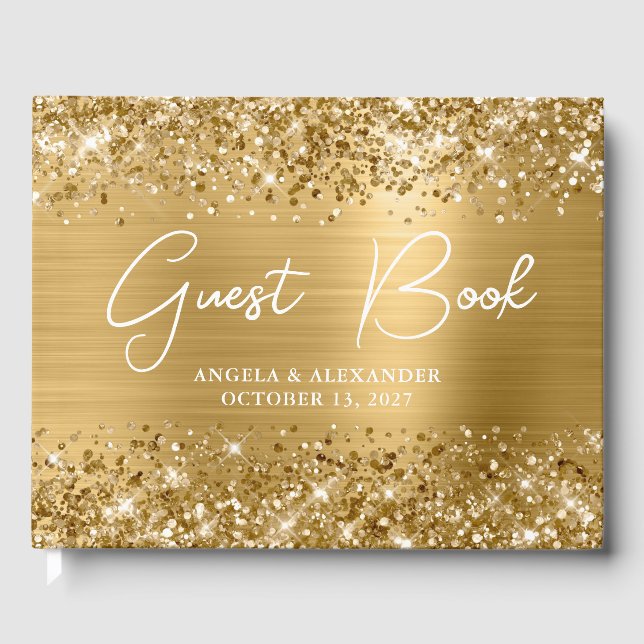 Glittery Gold Glam Wedding Gästebuch (Vorderseite)