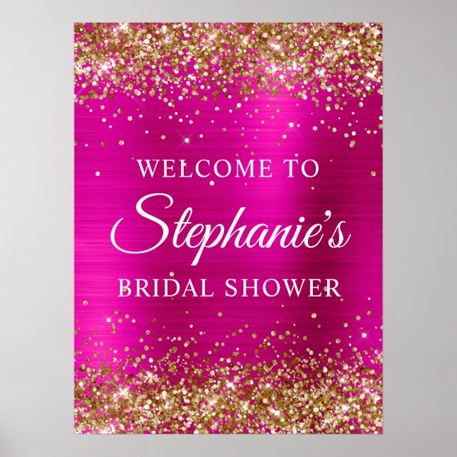 Glittery Gold Hot Pink Foil Bridal Shower Welcome Poster (Vorne)