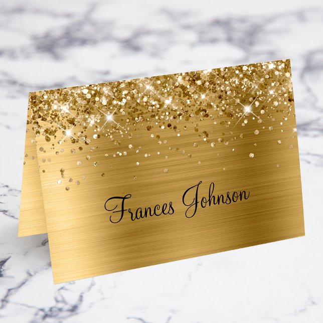 Glittery Gold Individuelle Name Platzkarten Tischnummer (Fold Your Own Place Cards)