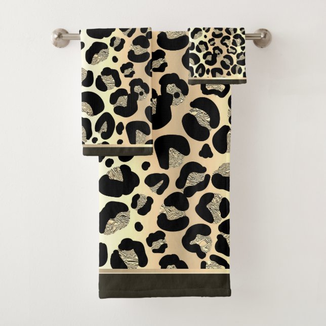 Glittery Gold Leopard Safari Print Badhandtuch Set (Insitu)