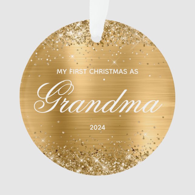 Glittery Gold Meine ersten Weihnachten als Oma Ornament (Vorderseite)