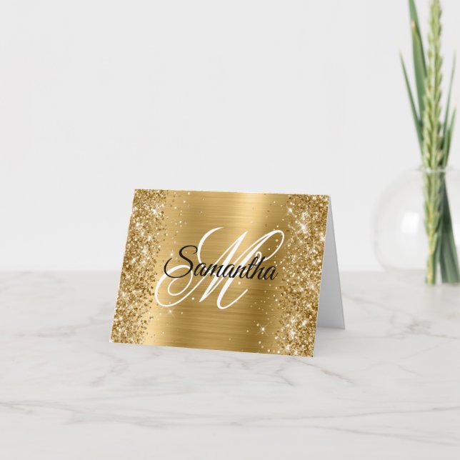 Glittery Gold Metallic Foil Extravagant Monogram Karte (Vorderseite)