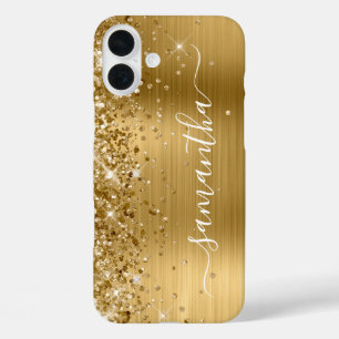 Glittery Gold Metallic Girly Signature iPhone 16 Plus Hülle