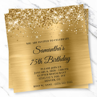 Glittery Gold Metallic Look 75. Geburtstag Einladung