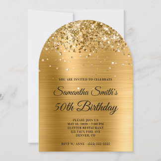 Glittery Gold Metallic Monogram 50. Geburtstag Einladung