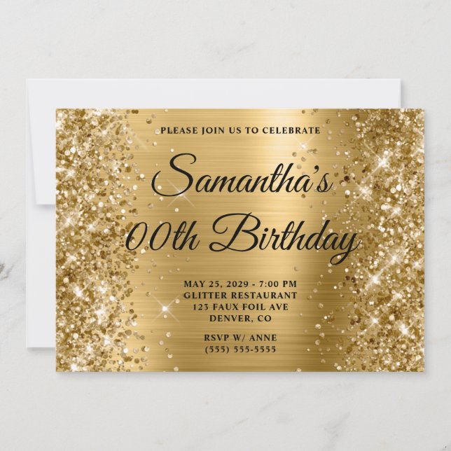 Glittery Gold Monogram Birthday Einladung (Vorderseite)