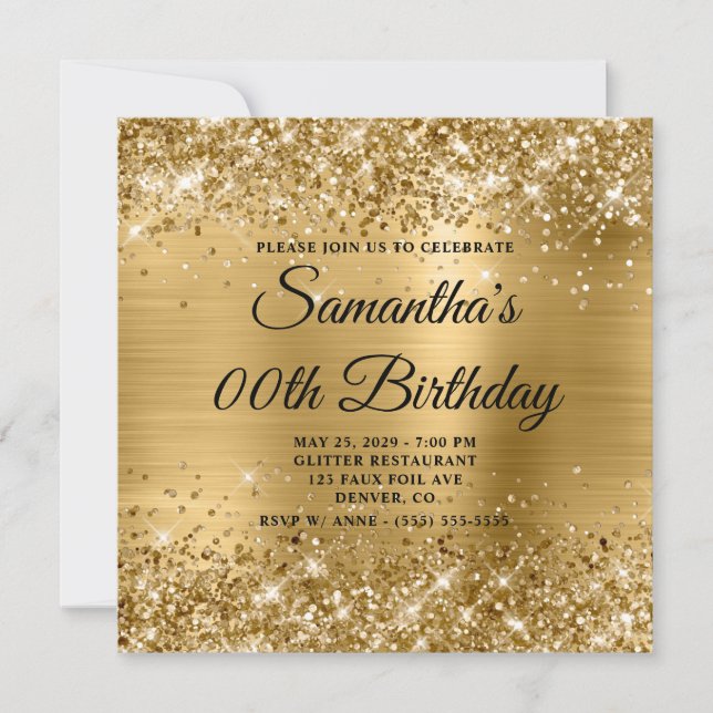 Glittery Gold Monogram Birthday Einladung (Vorderseite)