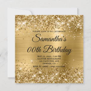 Glittery Gold Monogram Birthday Einladung