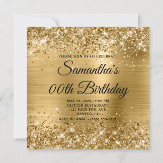 Glittery Gold Monogram Birthday Einladung