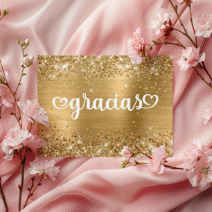 Glittery Gold Niedlich Hearts Mis Quince Gracias Postkarte