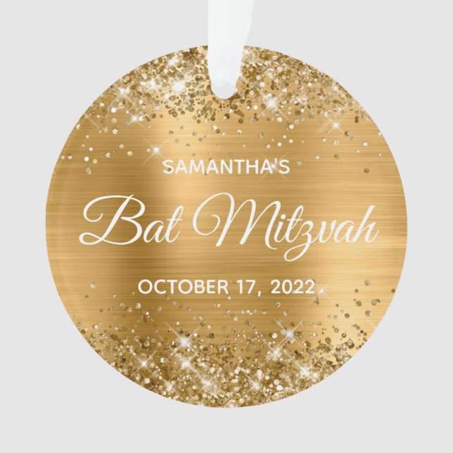 Glittery Gold Ombre Foil Bat Mitzvah Ornament (Vorderseite)