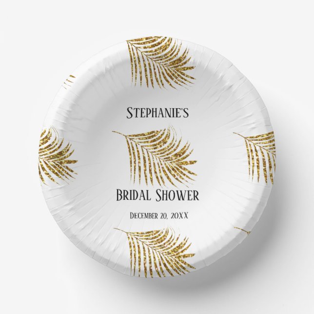 Glittery Gold Palm Tree Leaf Wedding Brautparty Pappteller (Vorderseite)