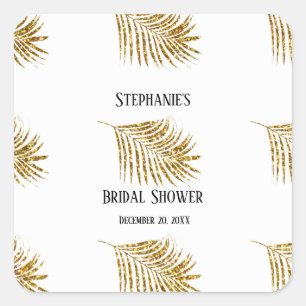 Glittery Gold Palm Tree Leaf Wedding Brautparty Quadratischer Aufkleber