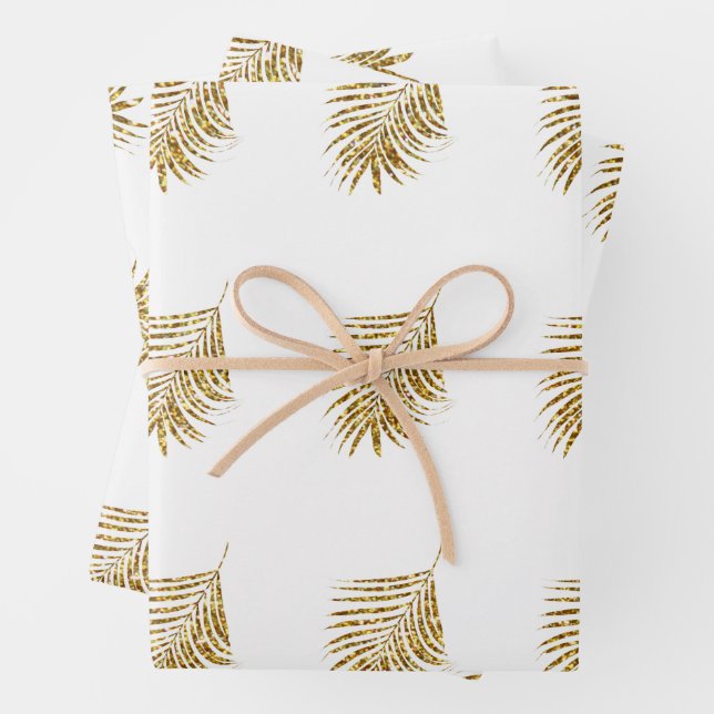 Glittery Gold Palms Tropical Weddings Celebrration Geschenkpapier Set (Beispiel)