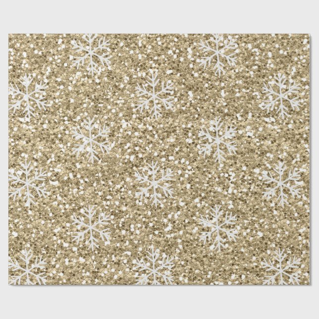 Glittery Gold Snowflake Geschenkpapier (Flach)
