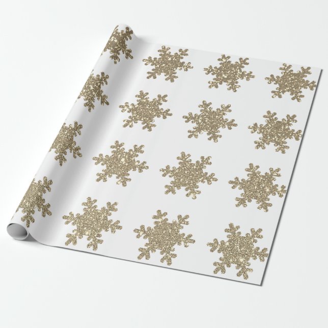 Glittery Gold Snowflake Patterns White Christmas Geschenkpapier (Ungerollt)