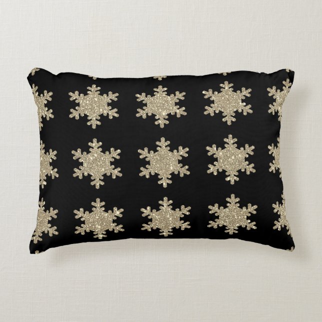 Glittery Gold Snowflakes Patterns Black Niedlich 2 Dekokissen (Vorderseite)