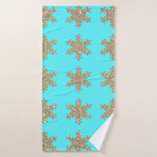 Glittery Gold Snowflakes Patterns Türkis Blau Badehandtuch