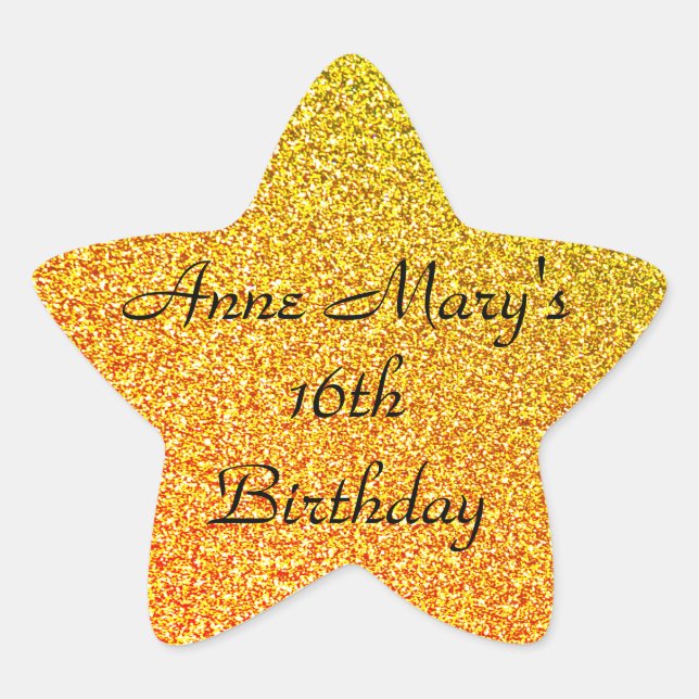 Glittery Gold Sparkle 16. Geburtstag Individuelle  Stern-Aufkleber (Vorderseite)