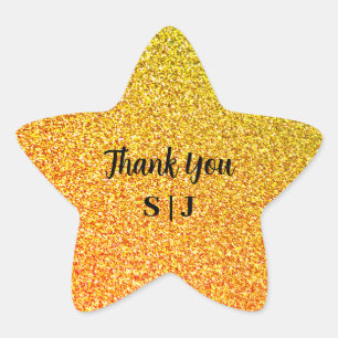 Glittery Gold Sparkle Wedding Monogram Vielen Dank Stern-Aufkleber