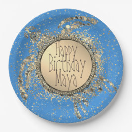 Glittery Gold Turtle auf Blue Birthday Paper Plate Pappteller