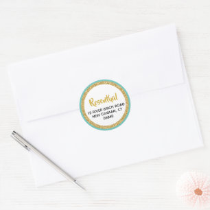Glittery Gold und Aquamarine Adresse Runder Aufkleber