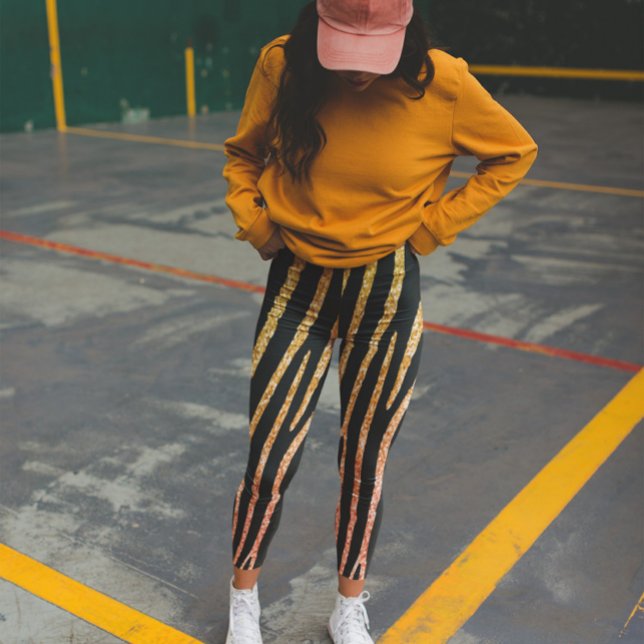 Glittery Gold und Black Zebra Wild Animal Muster Leggings (Von Creator hochgeladen)
