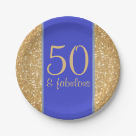 Glittery Gold und Blue 50 & Fabulous 50. Geburtsta Pappteller