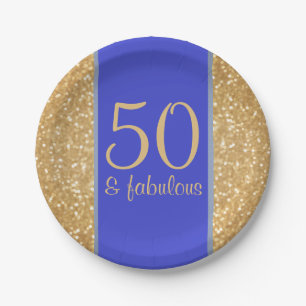 Glittery Gold und Blue 50 & Fabulous 50. Geburtsta Pappteller