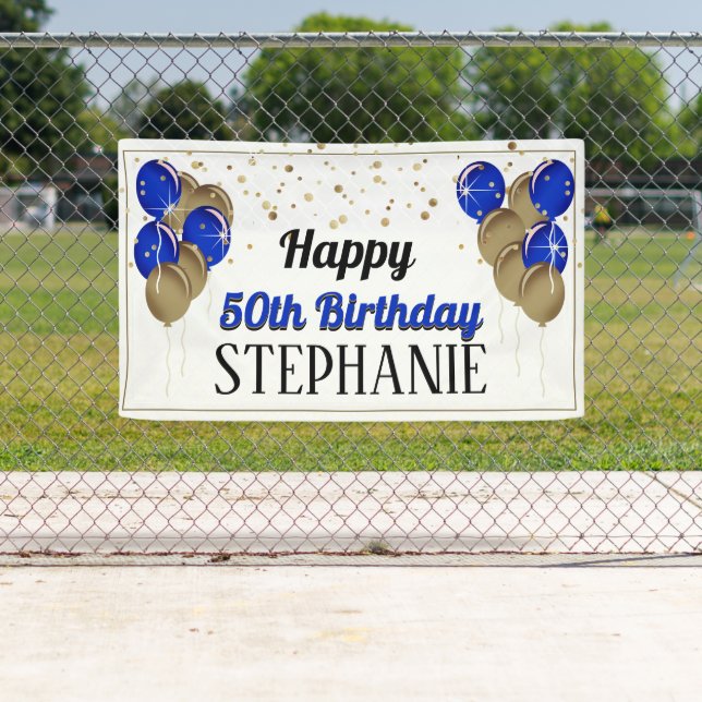 Glittery Gold und Blue Happy Birthday Banner (Insitu)