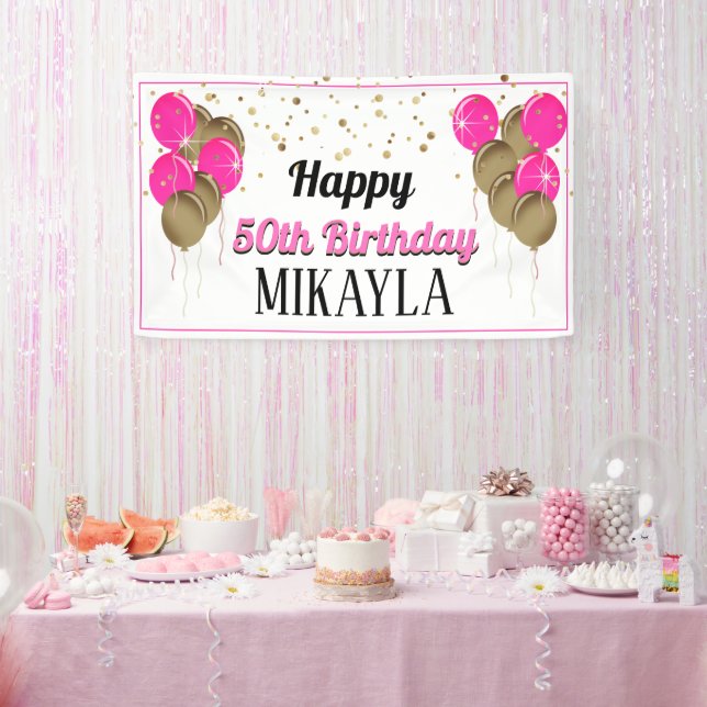 Glittery Gold und Pink Happy Birthday Banner (Party)