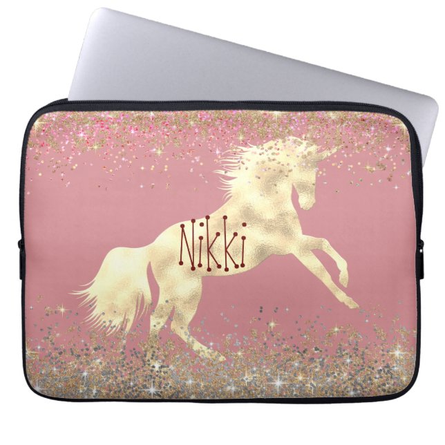 Glittery Gold Unicorn Laptopschutzhülle (Vorderseite)