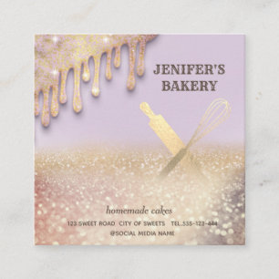 Glittery gold Walzen Button Whisk Koch Bäckerei Ge Quadratische Visitenkarte