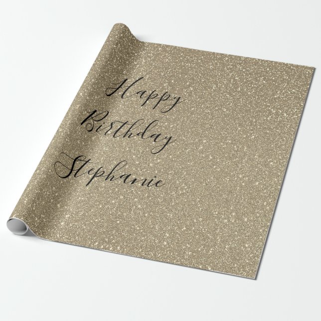 Glittery Golden Black Happy Birthday Individuelle  Geschenkpapier (Ungerollt)