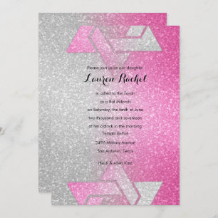 Glittery Gradient Bat Mitzvah Hot Pink Einladung