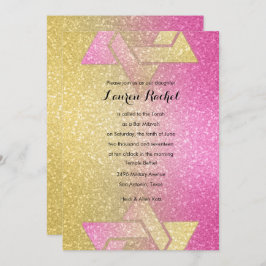 Glittery Gradient Bat Mitzvah Hot Pink Einladung
