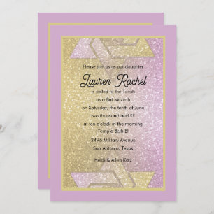 Glittery Gradient Bat Mitzvah Pink Gold Einladung