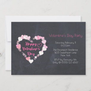 Glittery Hearts in Pink Valentine's Day Party Einladung