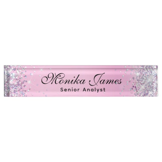 Glittery Holographic Imitats Light Pink Custom Namensplakette (Vorderseite)