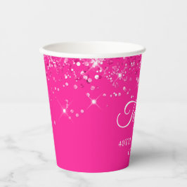 Glittery Hot Pink 40. Geburtstag Pappbecher