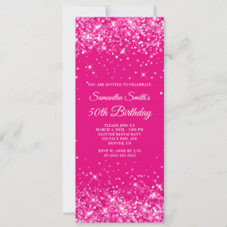 Glittery Hot Pink 50. Geburtstag Einladung